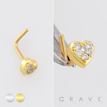MULTI CZ HEART CLUSTER 316L SURGICAL STEEL L SHAPE STUD NOSE RING